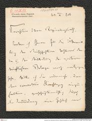 Nachlass Franz Steindachner, Brief von Wilhelm Weckbecker an Franz Steindachner (24.10.1906) , Inv.Nr. 579.04, Seite 1
